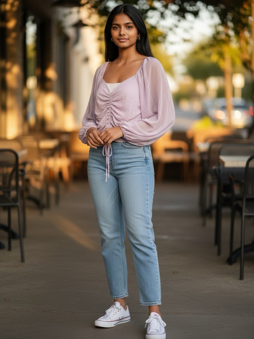 Fashion Nova Light Mauve Ruched Peasant Top